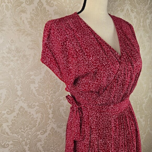 Unbranded Size Small Red White Floral Print Wrap Dress Self Tie Belt Ruffle Hem - Picture 4 of 15